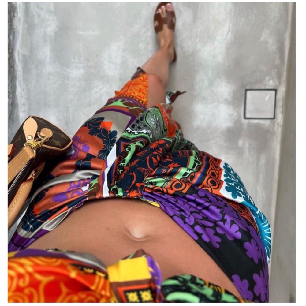Zara 2 Piece Multicolored Floral Printed Crop Top & Skirt Co Ord Set - Picture 14 of 16
